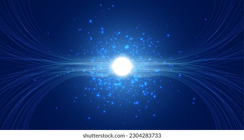 Abstract internet lines flow with light particles. Glittering dust of lights. Data connection speed line. Futuristic network representation. Graphic concept for your design.