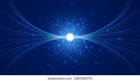 Abstract internet lines flow with light particles. Glittering dust of lights. Data connection speed line. Futuristic network representation. Graphic concept for your design.