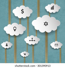 Abstract Internet Marketing Background With Clouds And Stairs