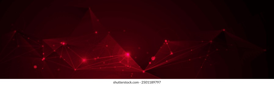 Abstract internet network connection design for web site. Digital data, communication, science and futuristic concept. Vector molecule, Network Connected lines with dots, technology on red background
