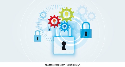 Abstract Internet Security Concept, gear wheels and padlocks
