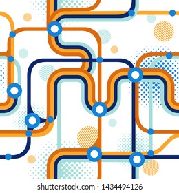 Abstract Interpretation Of The Subway Map. Seamless Pattern. Transparent Background. 
