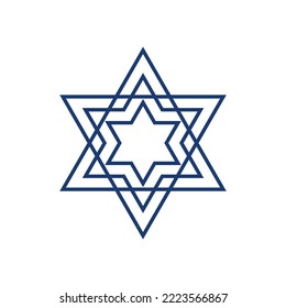 Abstract intersecting Jewish star of David and triangles in line style vector illustration. Editable stroke pictogram