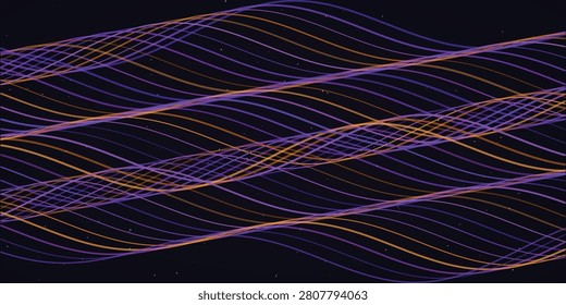 Abstract intertwined data wave lines in dark blue with abstract, technology