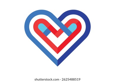 Abstract intertwined heart logo design in blue, red, and white.