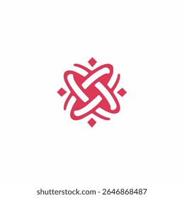 Abstract Intertwined Knot Logo in Red - Stylized Floral or Starburst Emblem, Modern Geometric Symbol, Connection, Unity, Data, Technology, Finance, Security, Consulting,  Innovation, Network, Digital