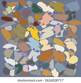 Abstract, intertwined rounded shapes augmenting each other, with muted color tones