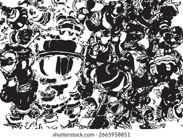 Abstract intertwined shapes forming decorative, modern, monochrome pattern