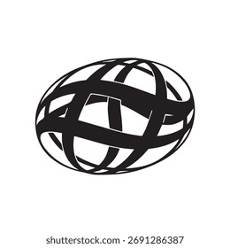 Abstract Intertwined Sphere Globe Vector Icon Black Interlocking Bands for Global Logistics Communication Networking and International Business Connectivity