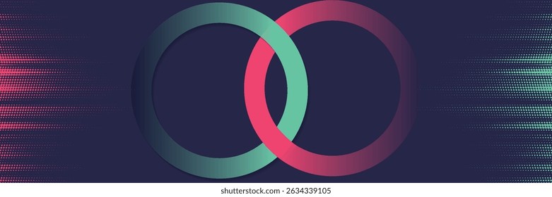 Abstract Intertwined Teal Pink Rings Circular Design Gradient Background Modern Minimalist Technology Concept Digital Art - background - high quality