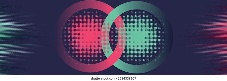 Abstract Intertwined Teal Pink Rings Circular Design Gradient Background Modern Minimalist Technology Concept Digital Art - background - high quality