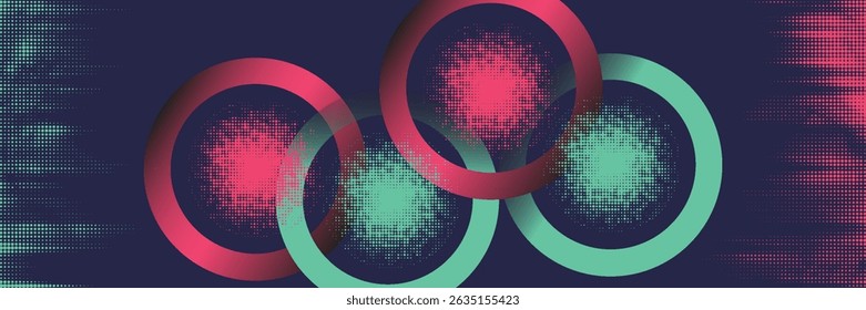 Abstract Intertwined Teal Pink Rings Circular Design Gradient Background Modern Minimalist Technology Concept Digital Art - background - high quality