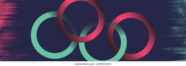 Abstract Intertwined Teal Pink Rings Circular Design Gradient Background Modern Minimalist Technology Concept Digital Art - background - high quality