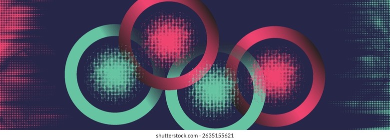 Abstract Intertwined Teal Pink Rings Circular Design Gradient Background Modern Minimalist Technology Concept Digital Art - background - high quality