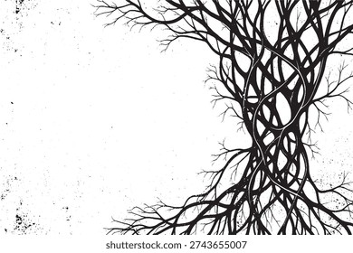 Abstract Intertwined Tree Branches Silhouette with Distressed Texture