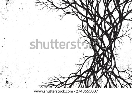 Abstract Intertwined Tree Branches Silhouette with Distressed Texture