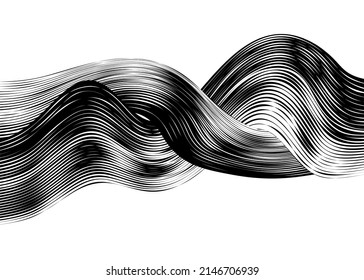 Abstract intertwining locks of hair from thin black lines on a white background. Universal pattern for printing, advertising, web, social networks. Vector black and white background.