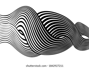 Abstract intertwining wavy black lines on a white background. Modern striped vector background