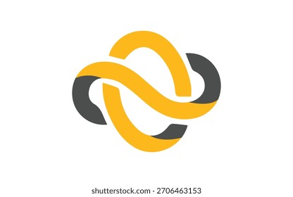 Abstraktes verflochtenes Knoten-Logo-Design mit dynamischen gelben und grauen Formen