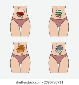 Abstract intestine pain icon with ilness isolated on white background