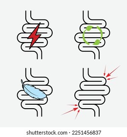 Abstract intestine pain icon with red circles epicenter isolated on white background