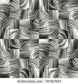 Abstract Intricate Brushed Broken Checked Textured Background. Seamless Pattern.