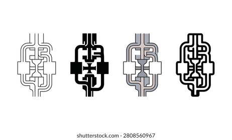 Abstract intricate pipe system network icon set illustration
