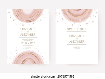 Abstract invitation background design with agate mineral texture and gold arch.