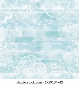 Abstract invitation card template on the marine theme. Naive design with abstract shapes and with  place for text on watercolor background. Vector. Layout decorative greeting card or invitation design