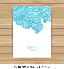 Abstract invitation card with abstract wave. Template wavy frame design for card, banner on wood