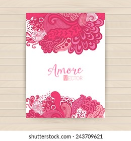 Abstract invitation card with abstract wave. Template wavy frame design for card, banner on wood