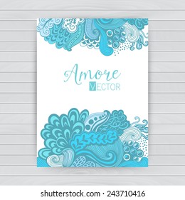 Abstract invitation card with abstract wave. Template wavy frame design for card, banner on wood
