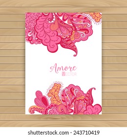 Abstract invitation card with abstract wave. Template wavy frame design for card, banner on wood