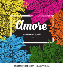 Abstract invitation card with abstract wave. Template wavy frame design for card. Colorful design with white frame for your text. Invitation template