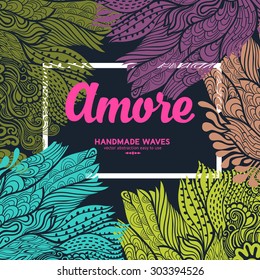 Abstract invitation card with abstract wave. Template wavy frame design for card. Colorful design with white frame for your text. Invitation template
