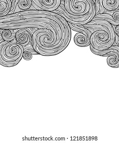 Abstract invitation card with waves in black outlines. Template frame design for card.