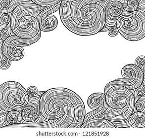 Abstract invitation card with waves in black outlines. Template frame design for card.
