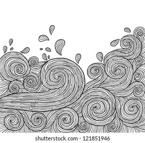 Abstract invitation card with waves in black outlines. Template frame design for card.