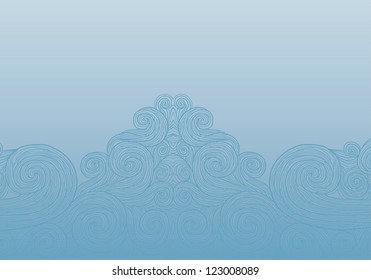 Abstract invitation card with waves in black outlines. Template frame design for card.
