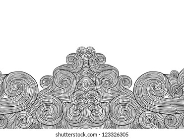 Abstract invitation card with waves in black outlines. Template frame design for card.