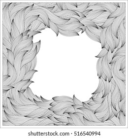 Abstract invitation card with waves in black outlines. Template frame design for card.
