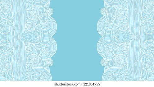 Abstract invitation card with waves in blue color. Template frame design for card.