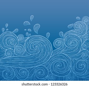 Abstract invitation card with waves in blue colors. Template frame design for card.