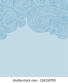 Abstract invitation card with waves in blue color. Template frame design for card.