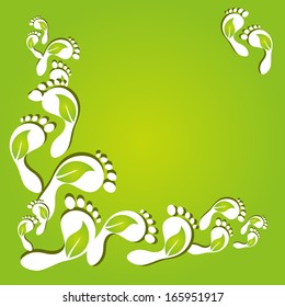 abstract invitation for life events with green foot prints and place for text