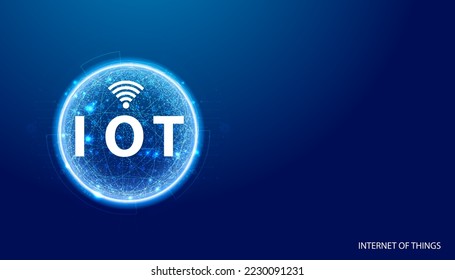 Abstract IoT Internet of Things Blue background image, circle, digital, network concept, connected to the Internet or M2M, Machine to Machine, Industrial IoT, Commercial IoT.