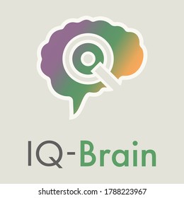 Abstract IQ brain or mind logo template. Isolated sign smart brain. Colorful creative symbol of the intelligence quotient. Icon design concept clever sense. Identity for business. Vector illustration.