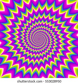 Abstract iridescent background with spirals. Optical expansion illusion.
