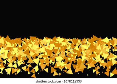 Abstract Iridescent Birthday Card. Geometric Anniversary Backdrop. Vector Round Bokeh. Random Bridal Backdrop. Foil Border. Gold Confetti on Black Background. Isolated Golden Dust Particles.