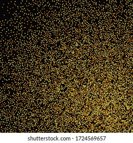 Abstract Iridescent Birthday Card. Vector Round Bokeh. Gold Confetti on Black Background. Isolated Golden Dust Particles. Geometric Anniversary Backdrop. Random Bridal Backdrop. Foil Border.